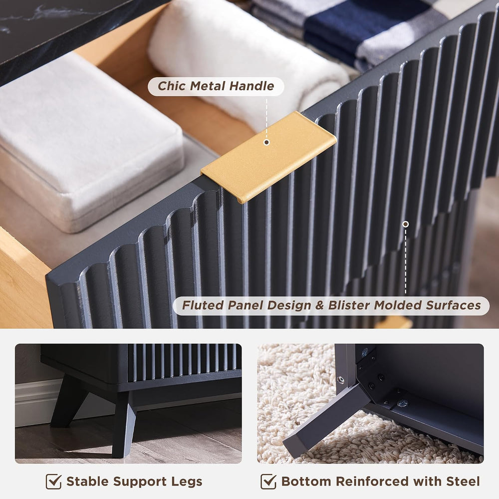 T4TREAM 54" Wide Fluted 6 Drawer Dresser for Bedroom, Dark Grey