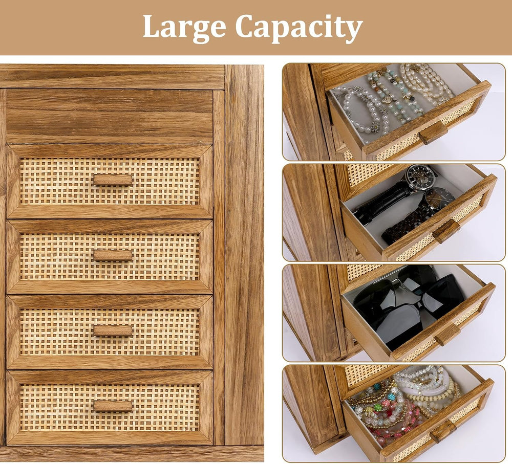 Jewelry Organizer, Rattan Jewelry Box, 5 Layer Wooden Jewelry Organizer Box w...