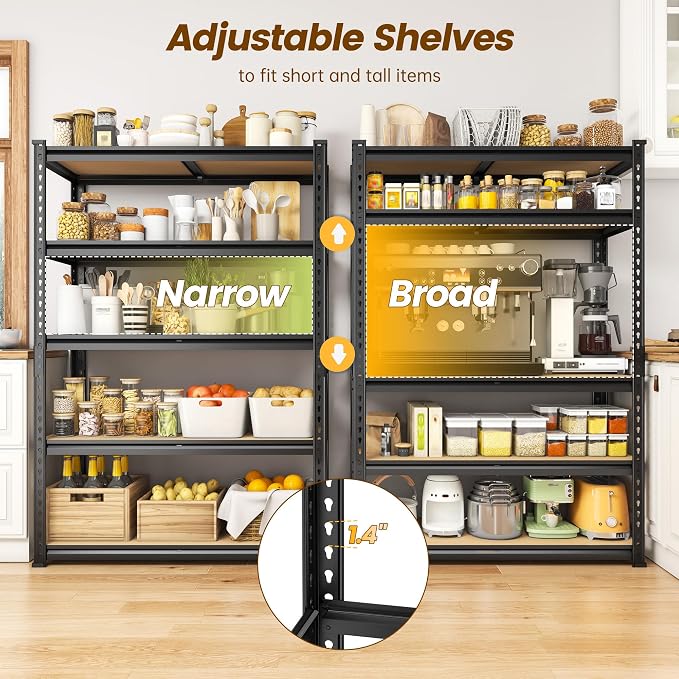 5-Tier Storage Shelves, 1980LBS Adjustable Pantry Shelves, Metal Shelving Unit - Image 4