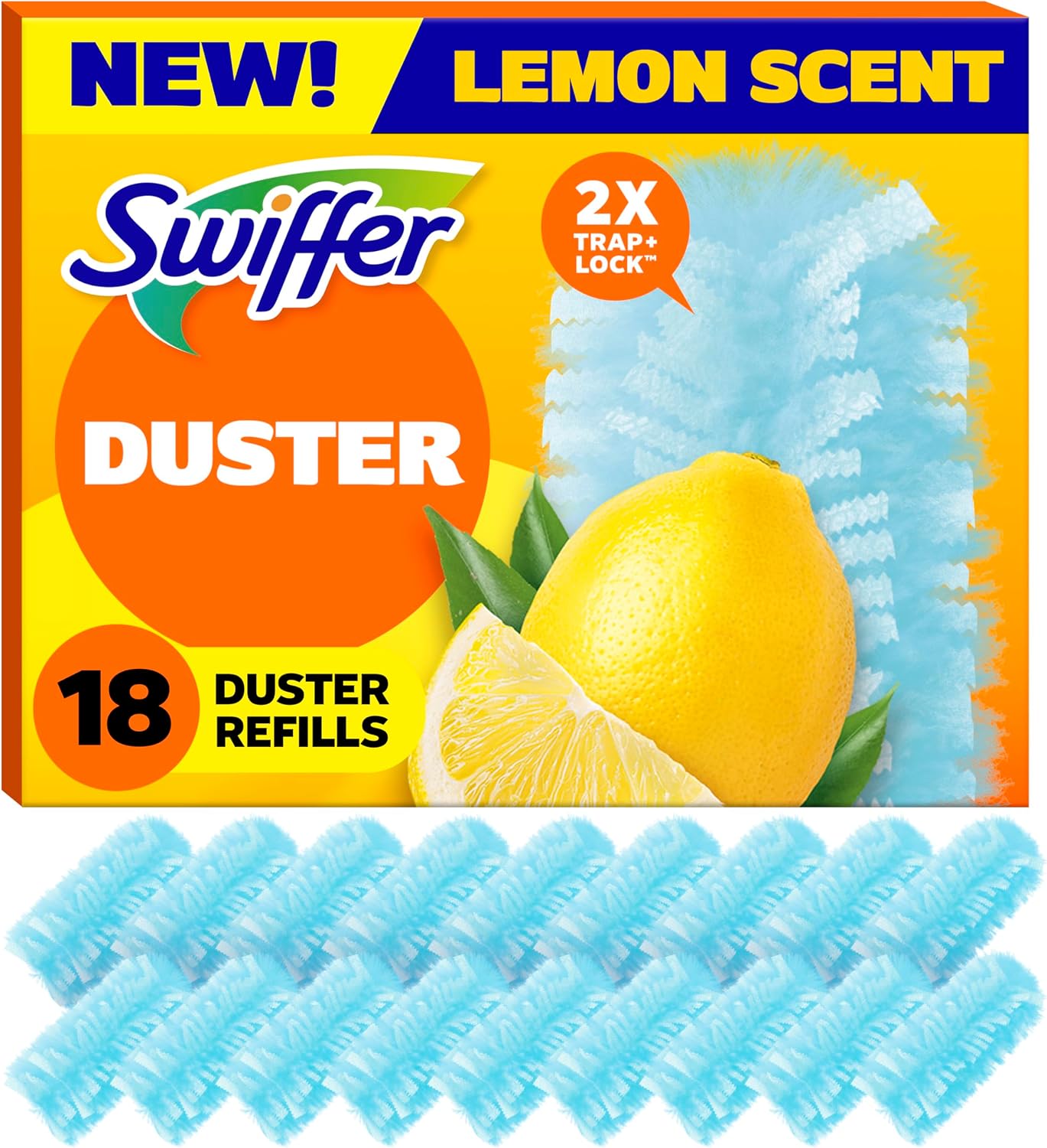 Dusters Refill for Cleaning, Feather & Microfiber Duster Disposable Alternative, for Dusting Furniture, Blinds, Ceiling Fans, Walls, Helps Remove Allergens, New Lemon Scent, 18ct