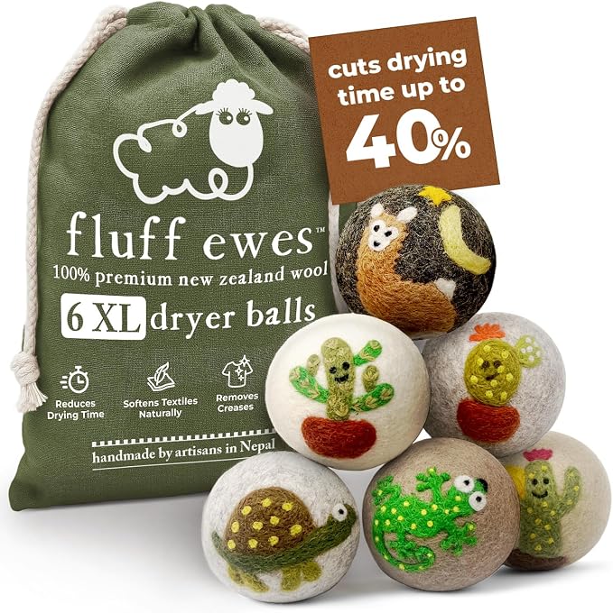 Fluff Ewes Wool Dryer Balls 6 Pack Premium New Zealand Wool Laundry Balls by HustleBlush