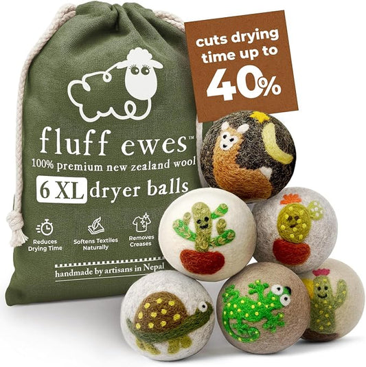 Fluff Ewes Wool Dryer Balls 6 Pack Premium New Zealand Wool Laundry Balls by HustleBlush