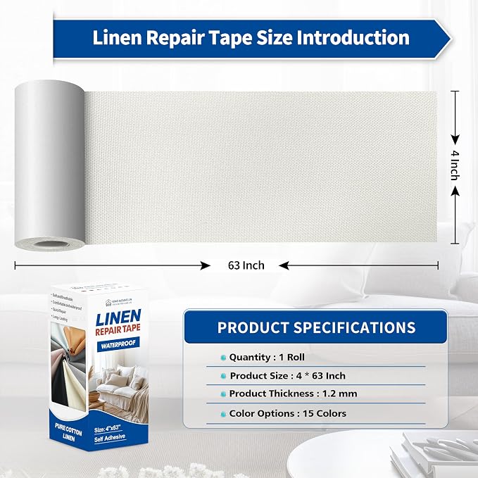 KING MOUNTAIN Linen Repair Patches, Self-Adhesive Fabric Patches, 4 X 63 inch - Image 4