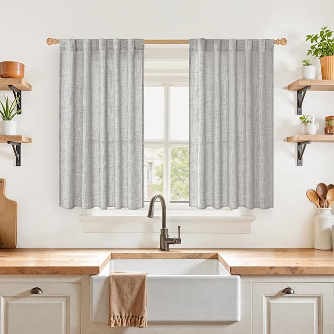 YoungsTex Dark Grey Linen Kitchen Curtains 40 Inches Long by YoungsTex