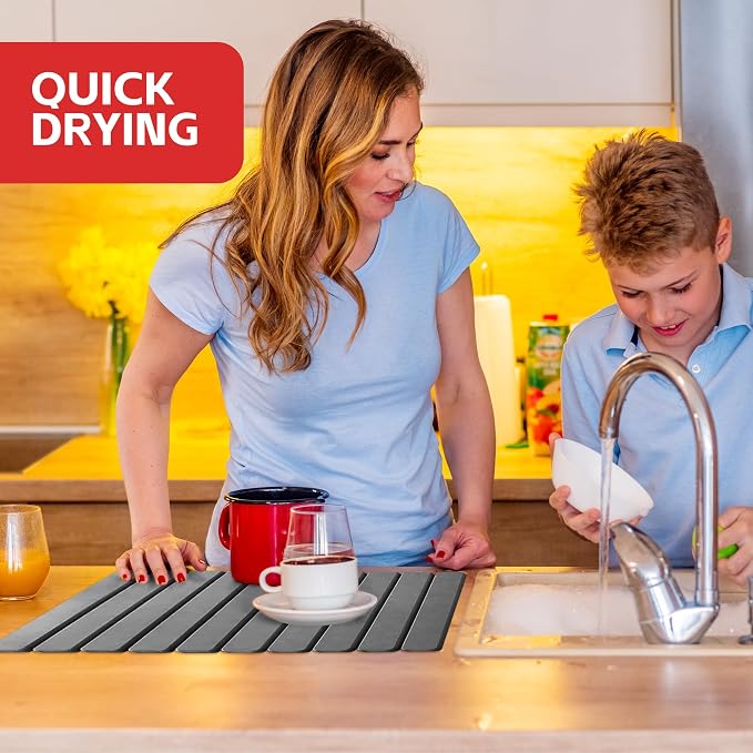 Stone Drying Mat For Kitchen Counter 24"x16" Foldable Super Absorbent Non-Slip - Image 6