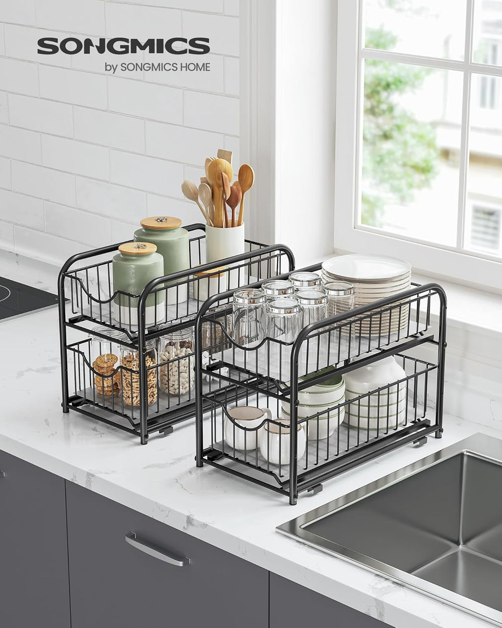SONGMICS 4-Tier Under Sink Pull Out Organizer, Kitchen Bathroom Spice Rack