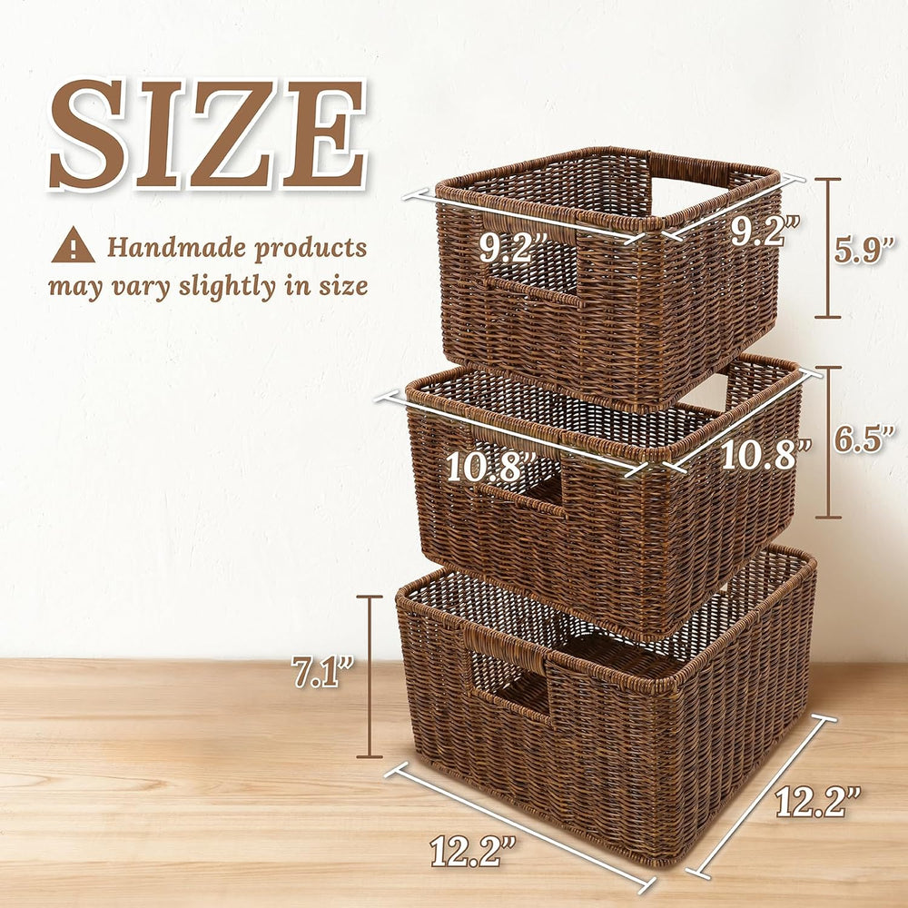 WeeNest Baskets with Handles, Wicker Storage, Shelf Boxes for Organizing, Dec...