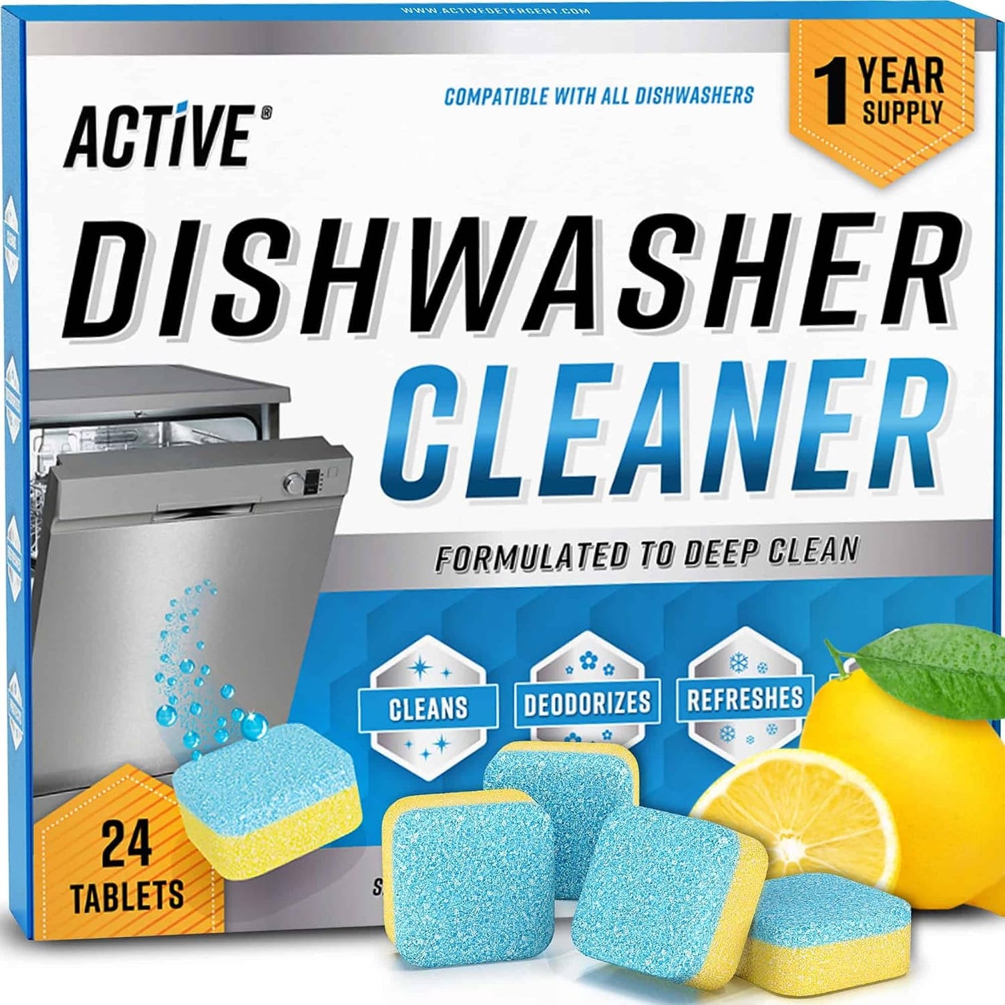 Dishwasher Cleaner And Deodorizer Tablets - 24 Pack Deep Cleaning Descaler Pods for Dish Washer Machine, Heavy Duty, Septic Safe, Natural Limescale Remover, Calcium, Odor, Smell - 12 Month Supply