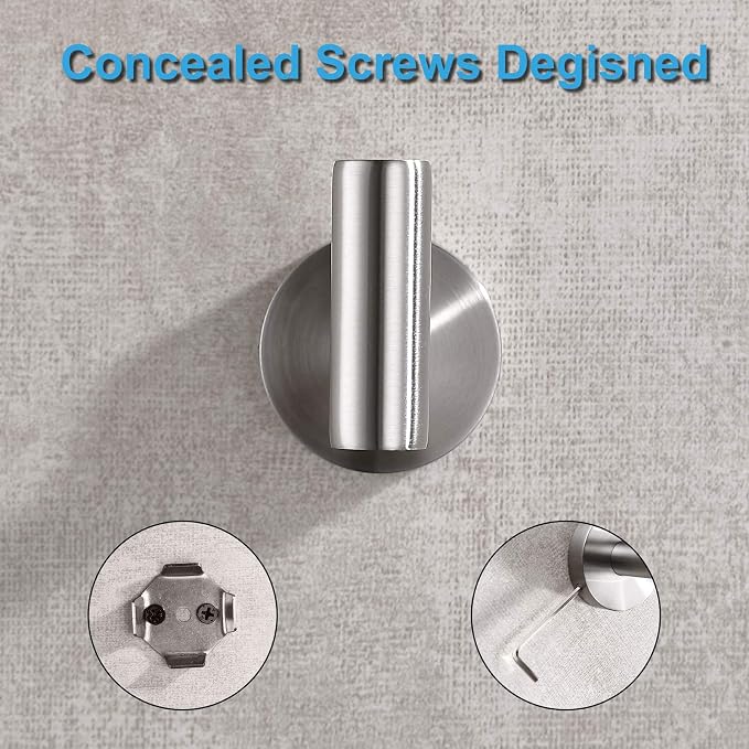 TASTOS Bathroom Towel Hooks Brushed Nickel, 2 Pack Stainless Steel Robe Coat - Image 5