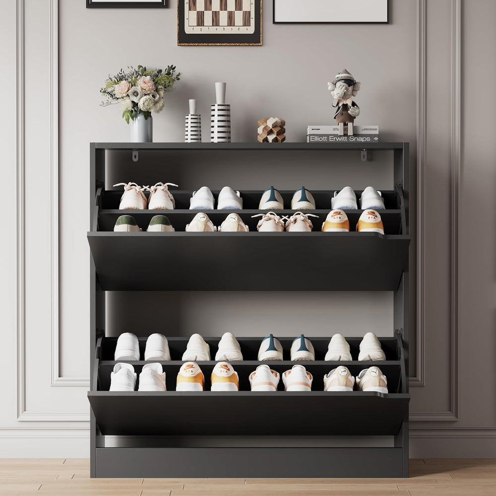 Xixini Shoe Storage Cabinet for Entryway with 2 Flip Drawers, Wood Freestandi...