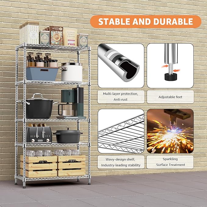 MZG 1750 lbs 5 Tier Storage Rack Metal Wire Shelving Unit, Storage Standing - Image 5