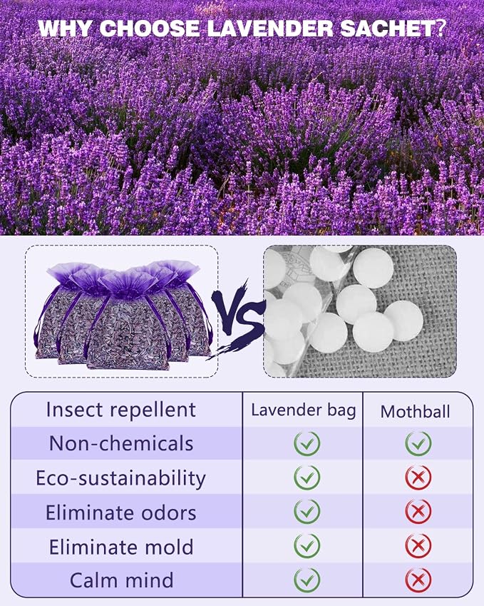 20 Pack Lavender Sachet Bags, 100% Natural French Dried Lavender Sachets - Image 2