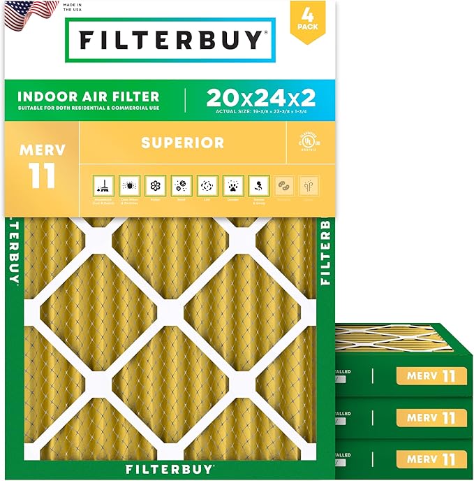 Filterbuy 20x24x2 Air Filter MERV 11 Allergen Defense Replacement, by Filterbuy