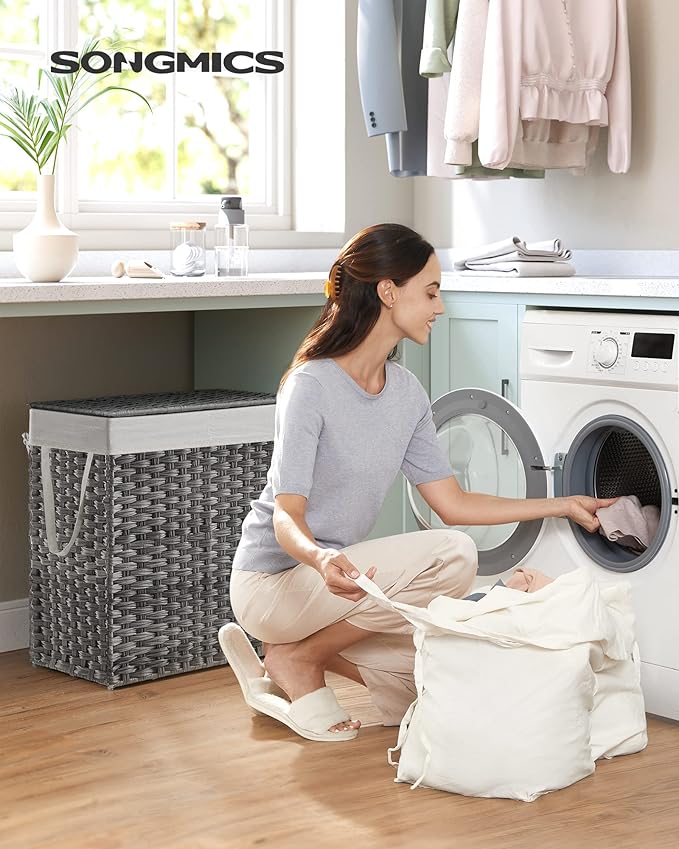 SONGMICS Laundry Hamper with Lid, 110L Clothes Hamper with 2 Removable Liner - Image 2