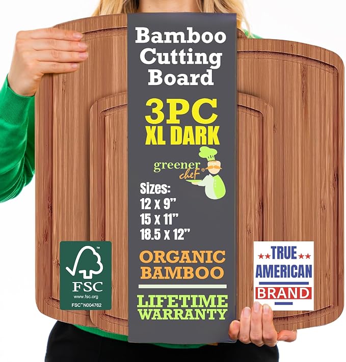 Bamboo Wooden Cutting Board Set of 3 by GreenerChef