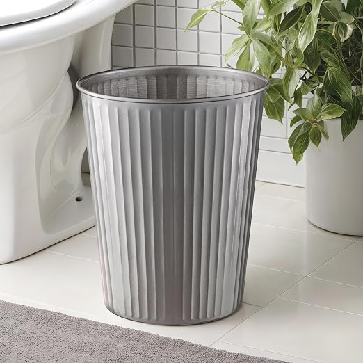 Monarch Abode Pewter Handcrafted Ridge Embossed Metal Wastebasket - Image 2