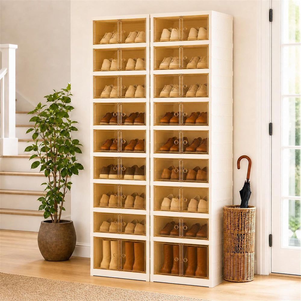 9-Tier Tall Foldable Shoe Rack Set 2 with Wheels, Fits 18 Pairs