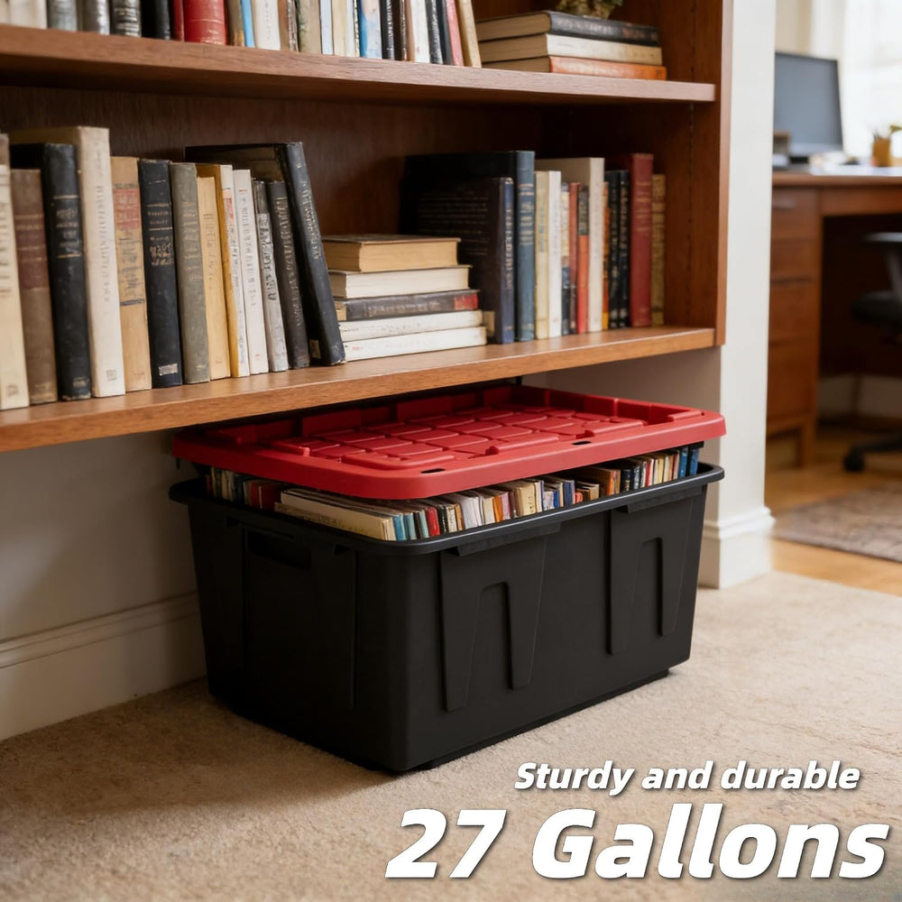 4-Pack 27 Gallon Heavy Duty Storage Bins Durable Polypropylene Plastic with S...