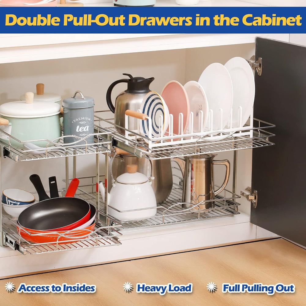 2-Tier Pull Out Cabinet Organizer(14"W X 21"D), Individual Slide Ou...