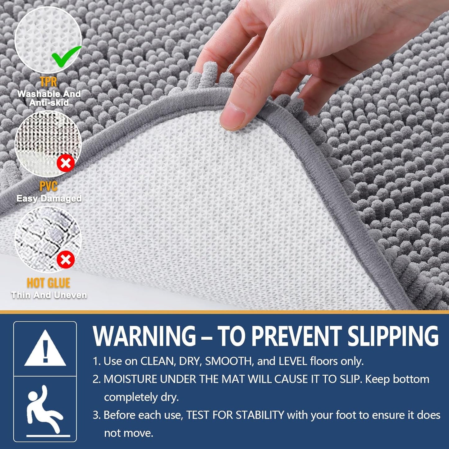 Arotive Bathroom Rugs 30x20, Extra Soft Absorbent Shaggy Chenille Bath Rugs, Machine Washable Rubber Backing Non-Slip Bath Mats for Bathroom Floor Tub and Shower, Home Decor Accessories, Grey