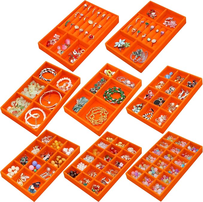 Jewelry Organizer Tray Stackable Velvet Jewelry Trays Drawer Inserts Earring by 7COLORSKY