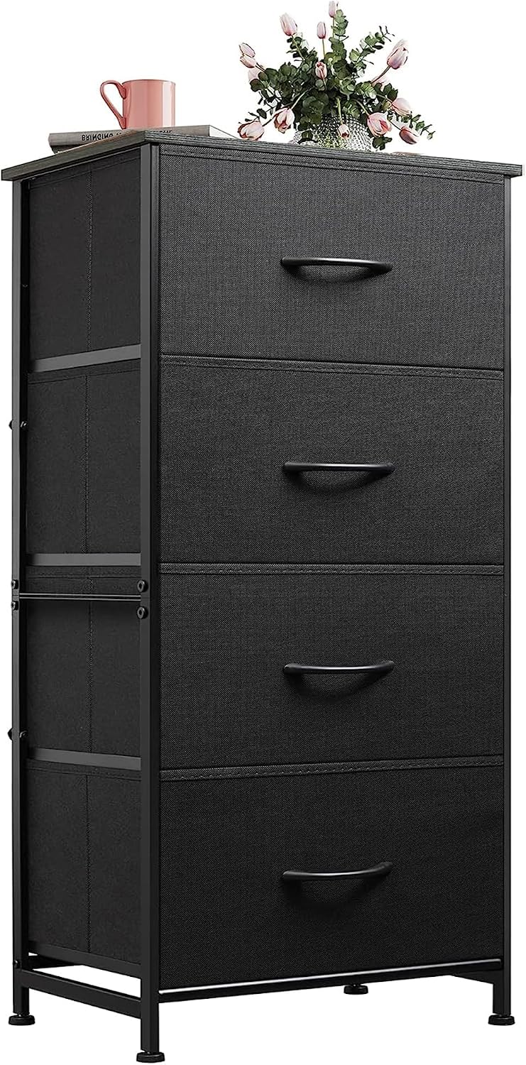 WLIVE Small Dresser Nightstand for Bedroom, 4 Drawers, Charcoal Black