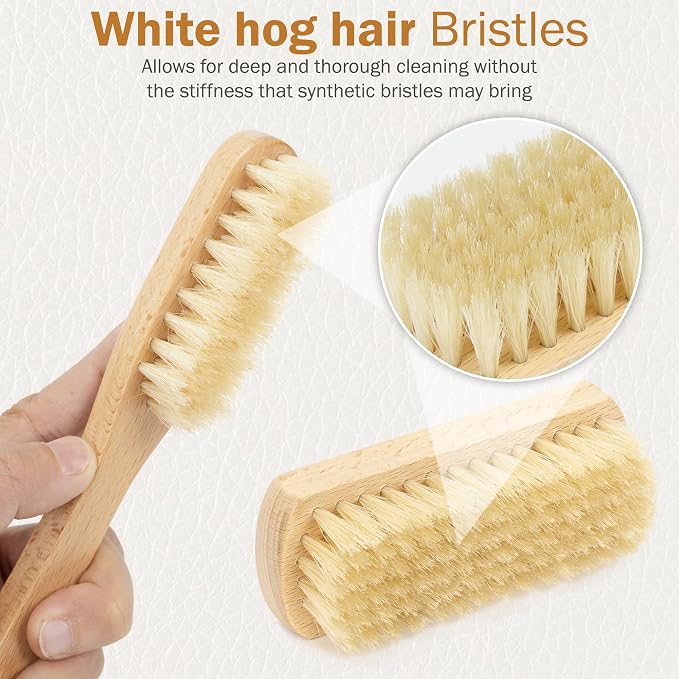 TAKAVU Leather & Upholstery Cleaning Brush Set, Pure White Boar Hair Bristle - Image 3