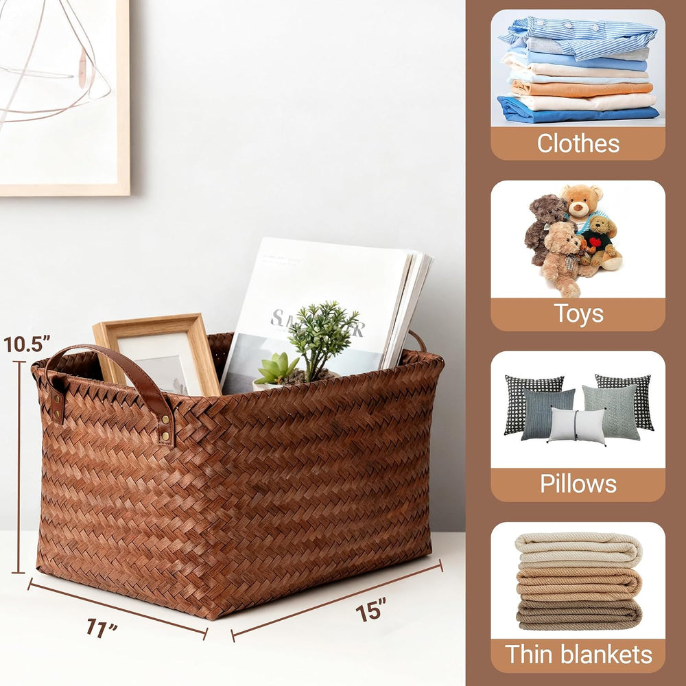 4-Pack Laundry Baskets,Wicker Storage Baskets for Shelves,Brown