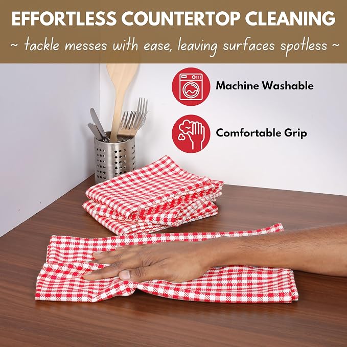 Native Fab Gingham Cotton Kitchen Towel 4 Pack 16"x26" - Image 4