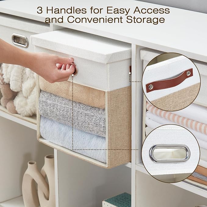 Fabric Storage Cubes with Clear Windows and Lids, Decorative Storage Boxes - Image 4