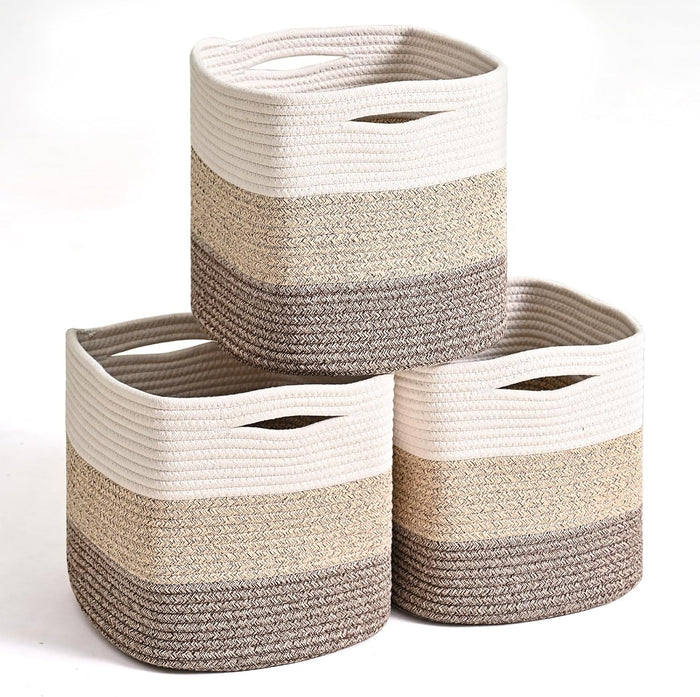 11 Inch Cube Storage Bins, Storage Cube Organizer Bins, Woven Cotton Rope