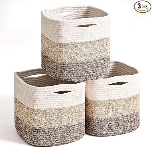 11 Inch Cube Storage Bins, Storage Cube Organizer Bins, Woven Cotton Rope by ICERZCZ