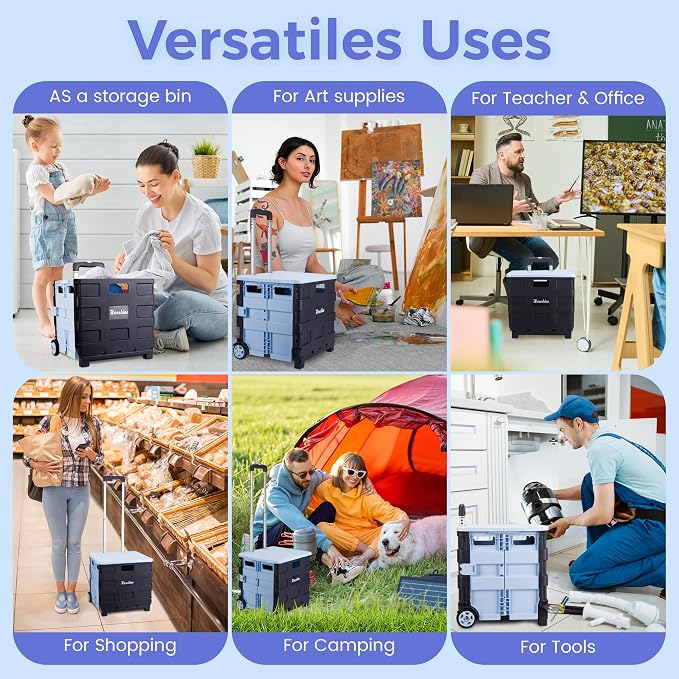Collapsible Rolling Crate on Noiseless Wheels: Portable Utility Cart - Image 5