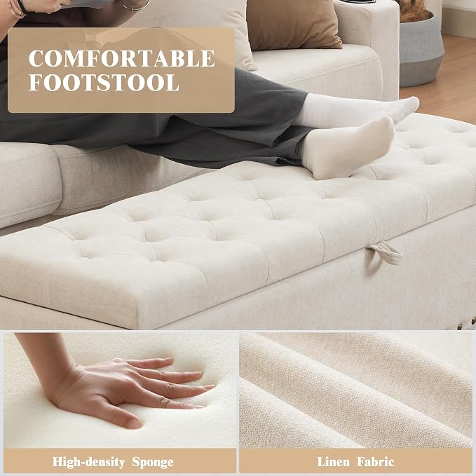 50" Storage Ottoman Bench, Tufted Ottoman - Image 5