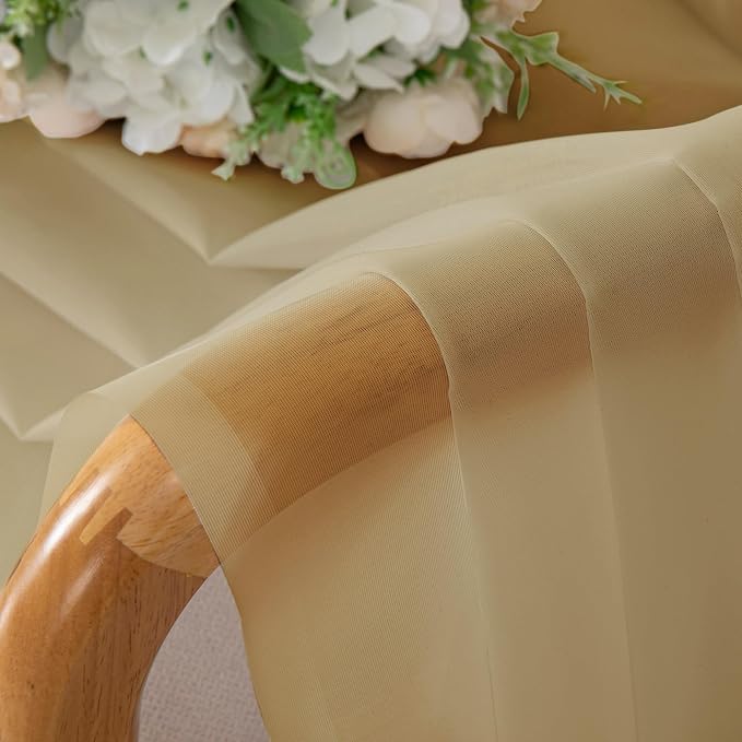Chyhomenyc Gold Sheer Curtains 63 Inch Length 2 Panels, Rod Pocket Solid Window - Image 3