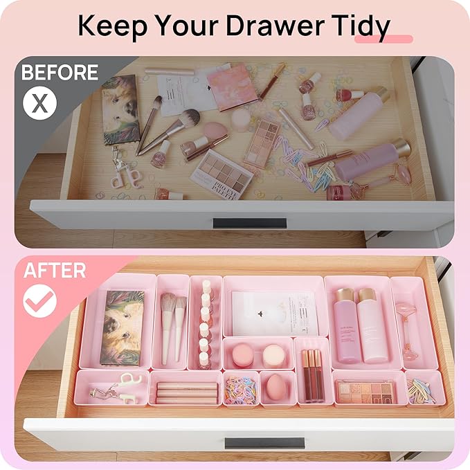 Vtopmart 44 PCS Plastic Drawer Organizers Set, 4-Size Versatile Bathroom and - Image 3