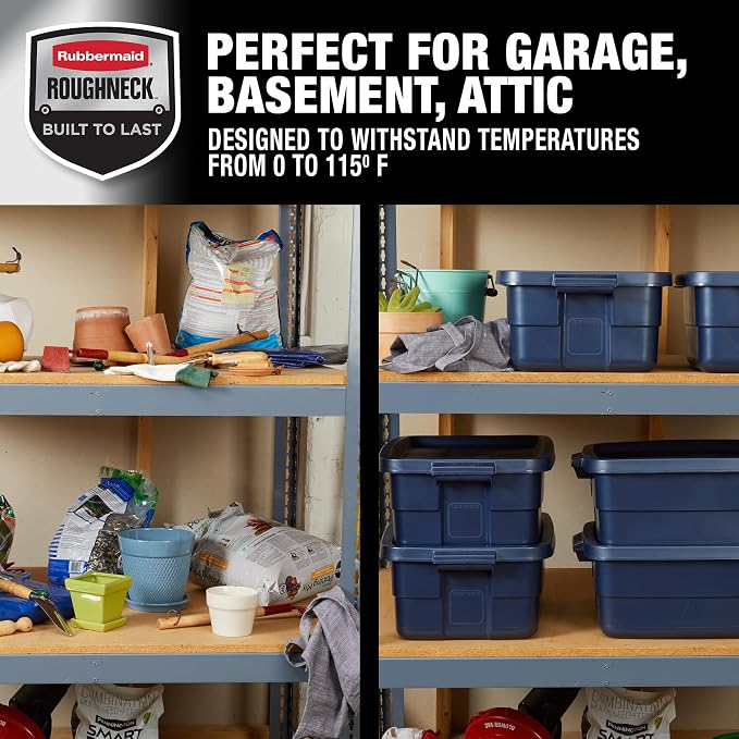 Rubbermaid Roughneck Tote 10 Gal, 8 Pack, Made in USA, Dark Indigo Metallic - Image 5
