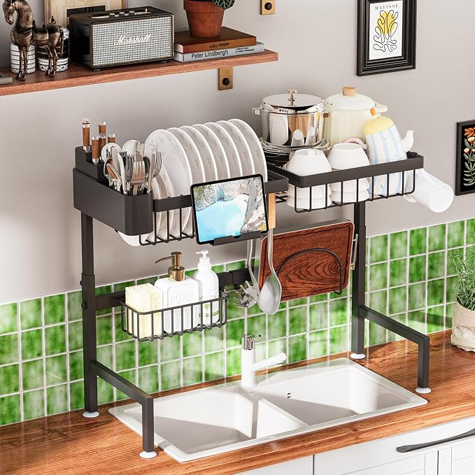 Over The Sink Dish Drying Rack, Expandable Height and Length, 2 Tier Large - Image 6