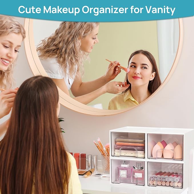 Vtopmart 4Pack Small Stackable Storage Drawer, Bathroom Makeup Organizer - Image 5
