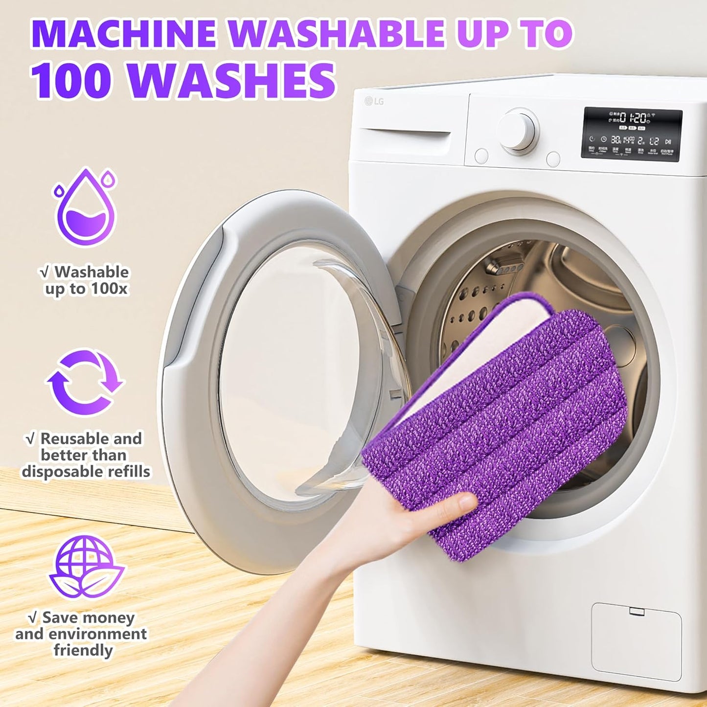 Reusable Mop Pads Compatible with Swiffer PowerMop, Microfiber Pads Refills for 13''-15'' Spray Mop, Wood Floor Replacement Refill Machine Washable for Multi-Surface Floor Cleaning, 6 Pack