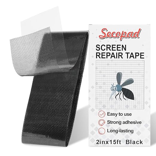 Black Screen Repair Tape, Strong Adhesive Fiberglass Patch Tape Mesh by Secopad