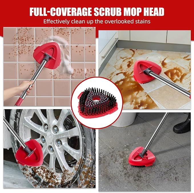 2 Pcs Full-Coverage Spin Mop Scrub Brush Head and 1 Mop Base Part Replacement - Image 7