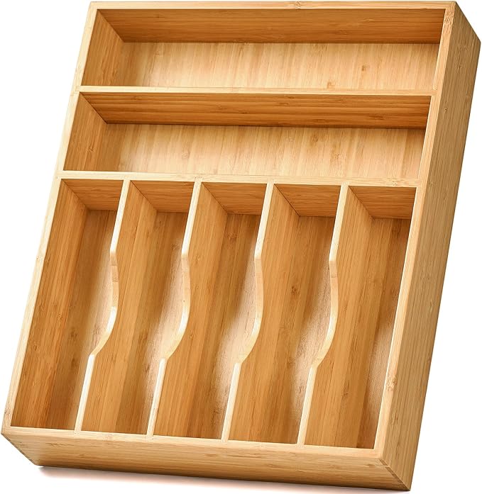Umilife Bamboo Kitchen Drawer Organizer, 13 Inch Silverware Utensil Tray Holder by Umilife