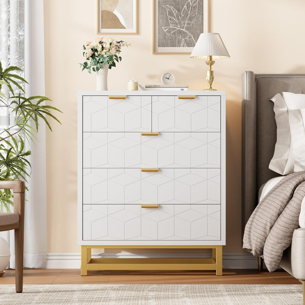 GAOMON 5 Drawer Dresser, White Tall Dresser for bedoom, Modern Dresser