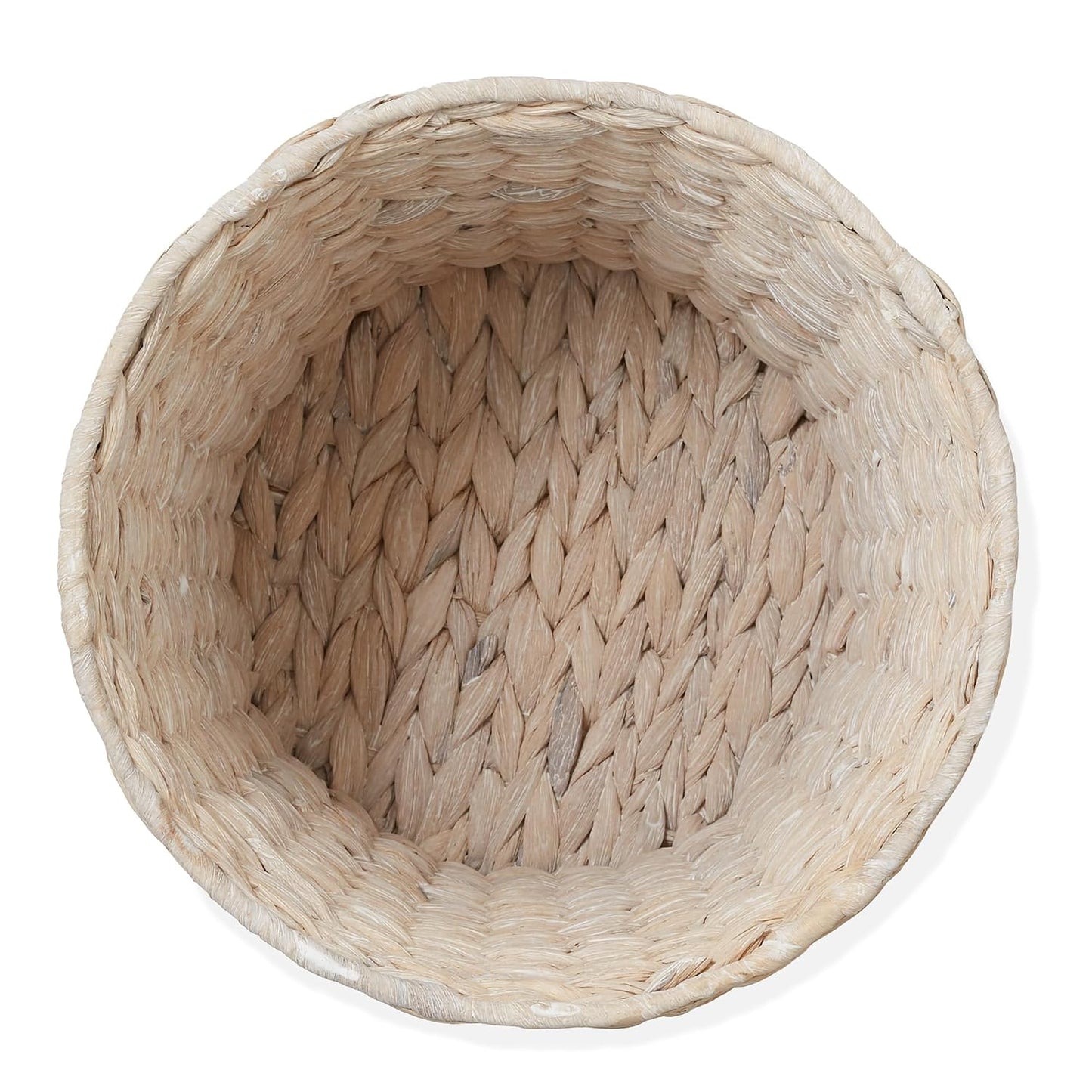Casafield Water Hyacinth Waste Basket - Whitewash White, Woven Wicker Trash Can for Bathroom, Bedroom, Laundry Room, Home Office