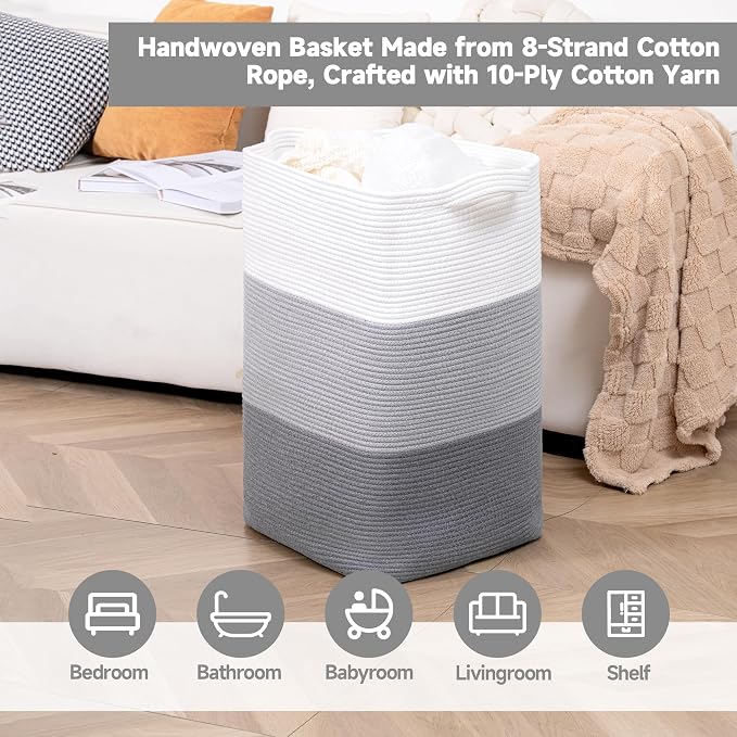 CLHMILY&Z 95L Laundry Basket Rectangular Grey Rope - Image 3