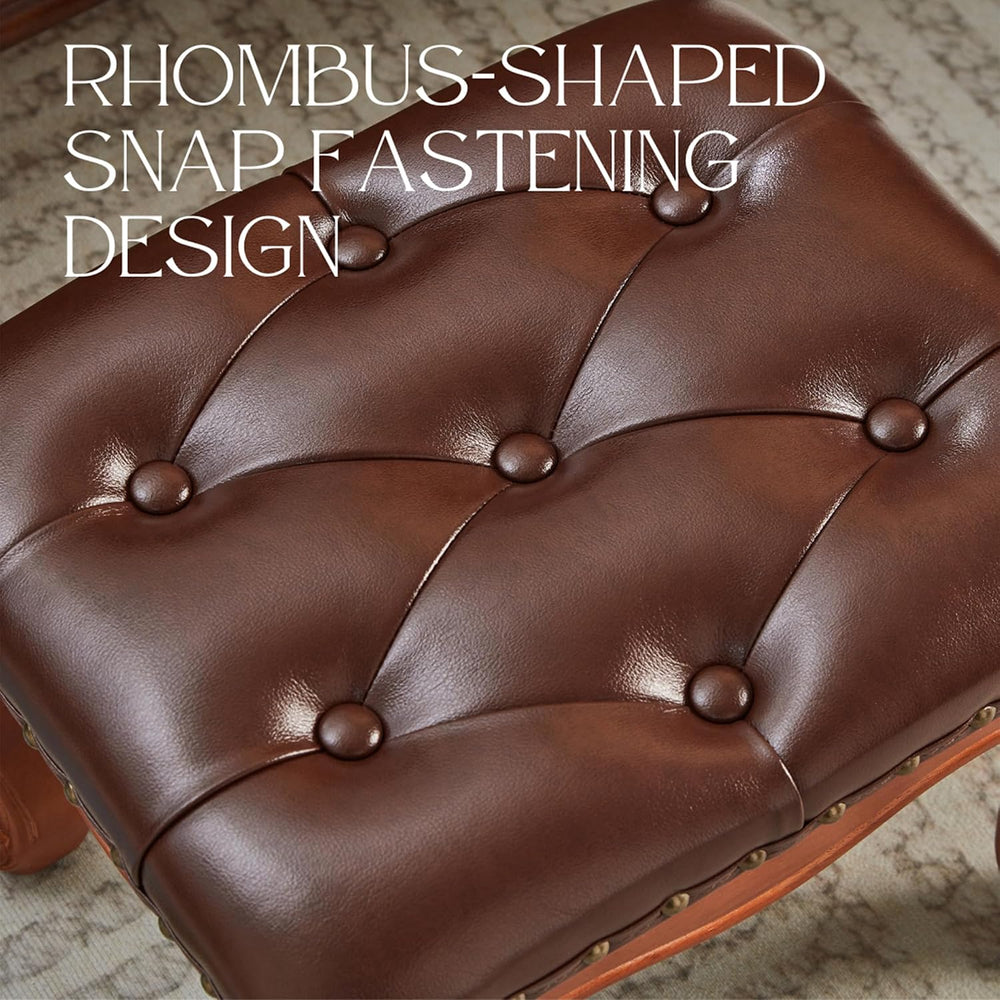 Foot Stools Ottoman, Small Vintage Leather Footstool for Living Room, Solid W...