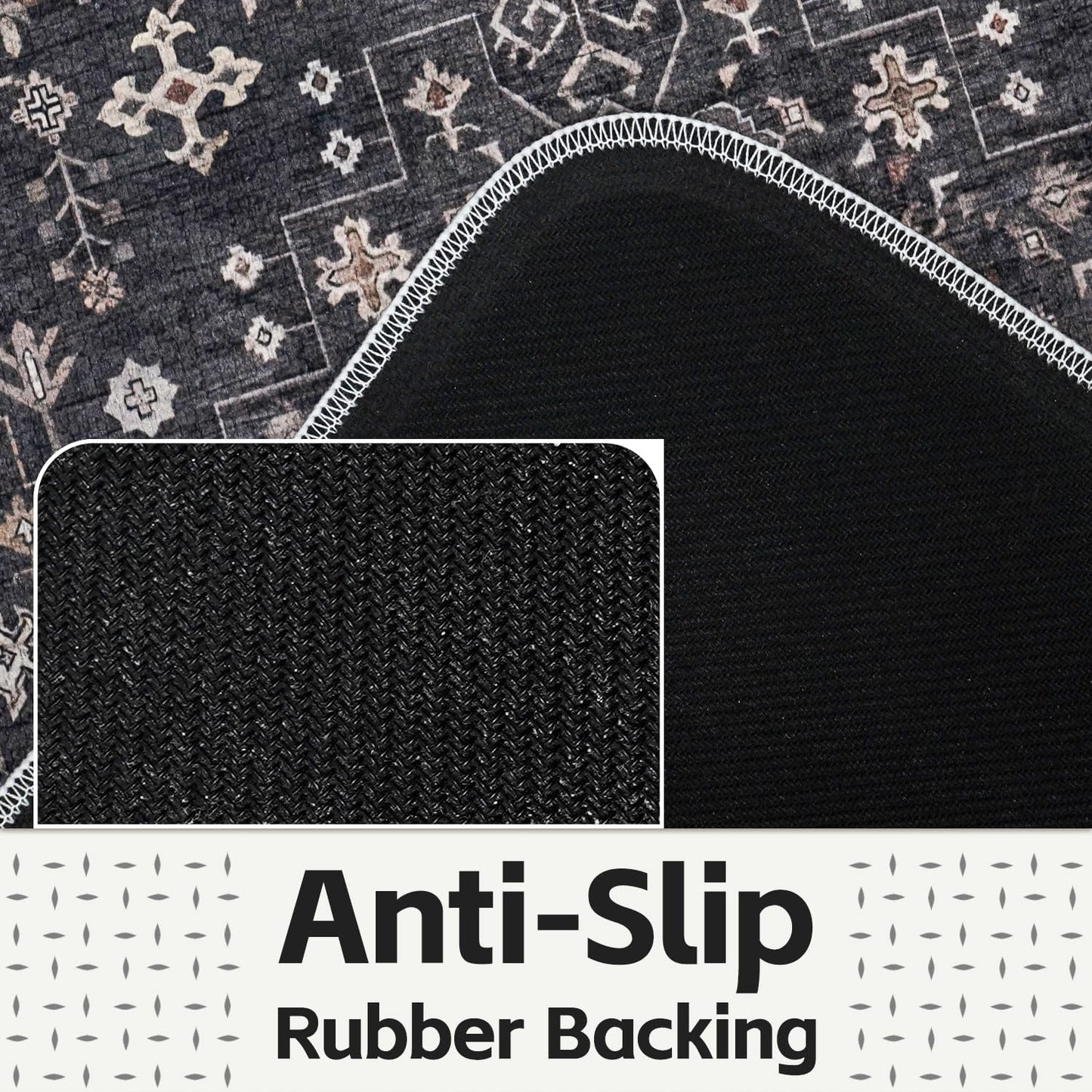 Thin Bath Mats for Bathroom Under Door, Vintage Boho Bathroom Rugs Non Slip with Rubber Backing, Quick Dry Washable Cute Small Bath Rug for Shower, Tub, Sink Floor, Black,1'5"x2'3"