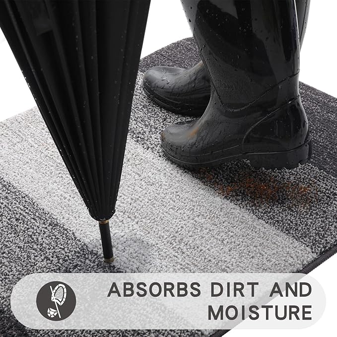 Kitinjoy Indoor Outdoor Door Mat, 30x17 Non-Slip Absorbent Dirt Trapper - Image 2