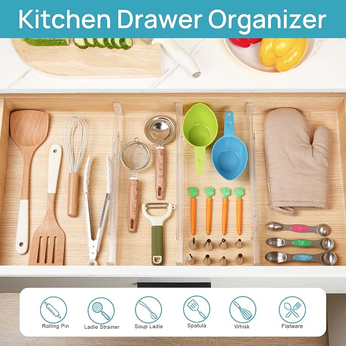 Vtopmart 4 Pack Shallow Drawer Dividers, 2.36" High 12.67"-21.14" Adjustable - Image 3